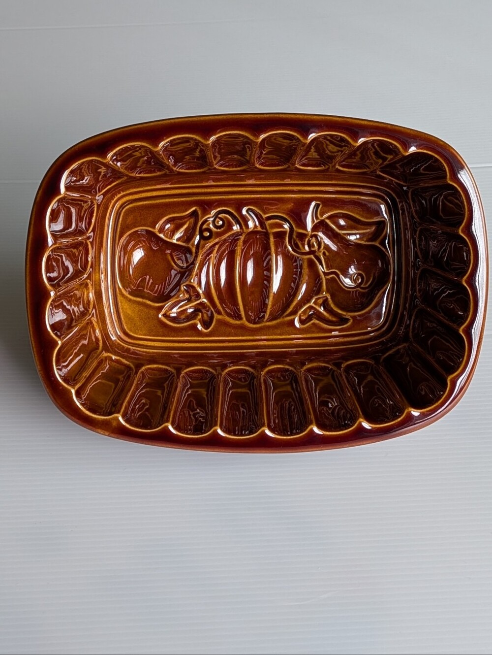 Williams Sonoma Harvest Stoneware Loaf Pan Pumpkin Fall Brown Glazed